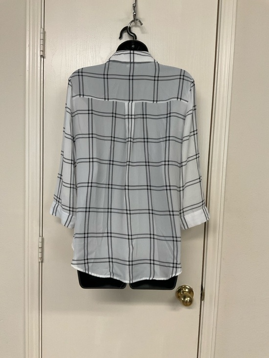 White Plaid Button-Up Women's Top - Picture 2 of 3